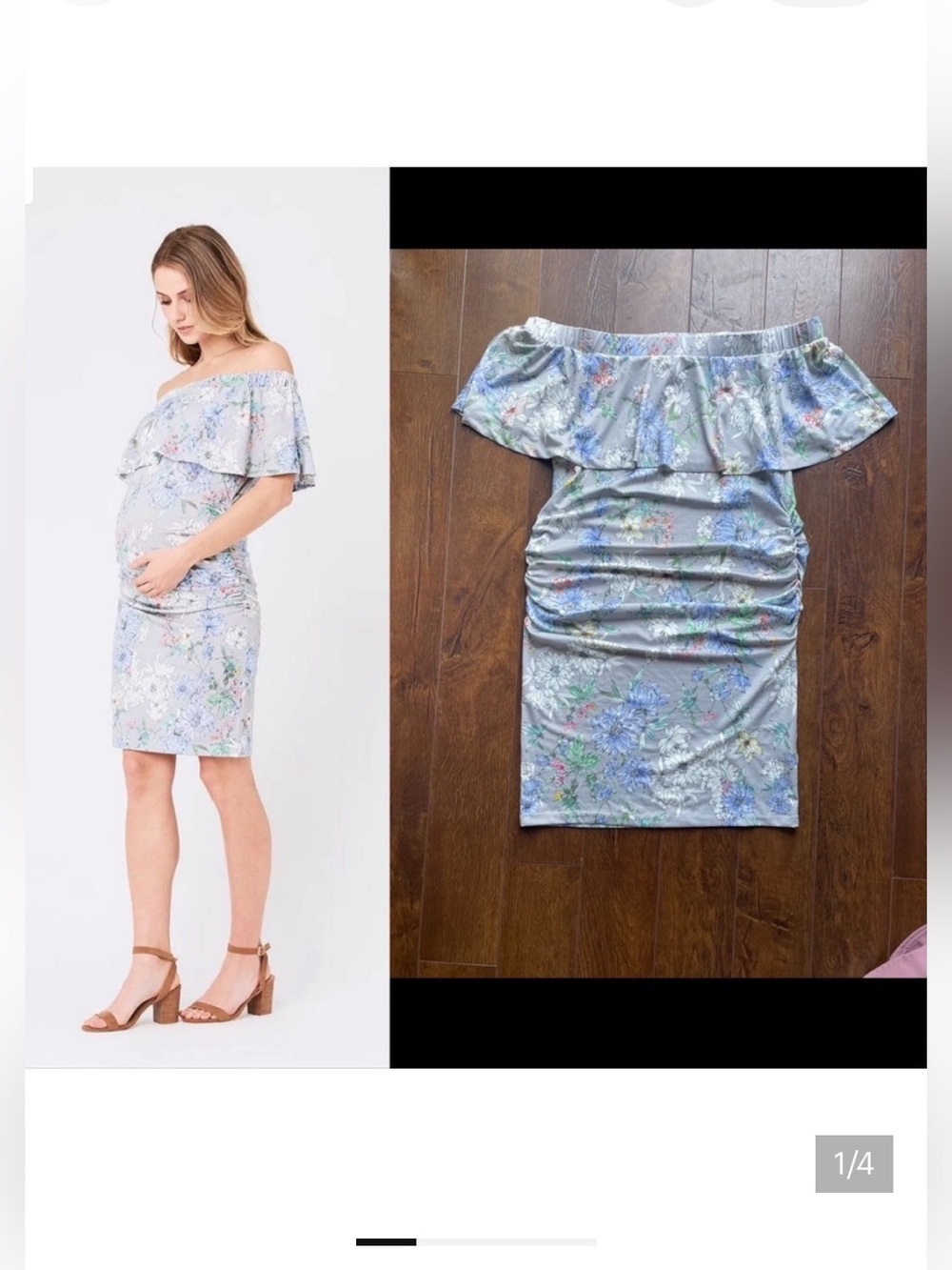 Large Off The Shoulder Maternity Dress. Stretchy. Ruched.